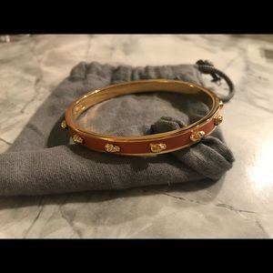 Alexander McQueen Gold and Orange Enamel Skull Bangle
